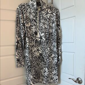 NWT Lilly Pulitzer Black & White Floral Zip-Front Long Sleeve Dress